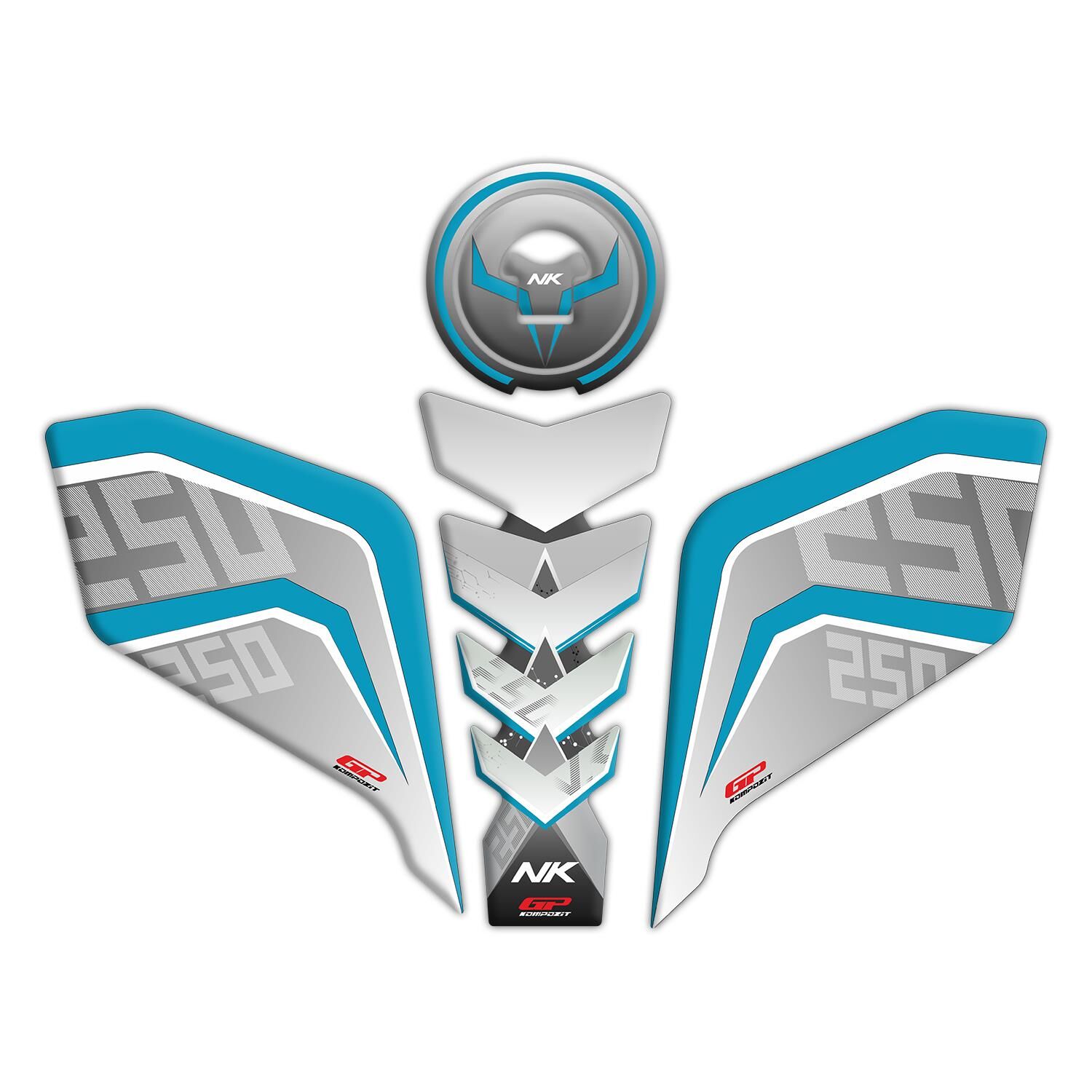 GP Kompozit CF Moto 250 NK 2018-2022 Uyumlu Tank Pad Seti Turkuaz GP04020602701907